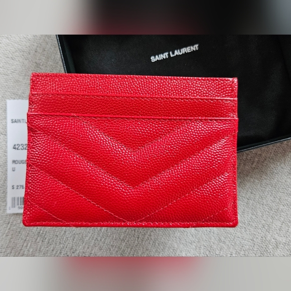 Saint Laurent Red Grain Leather Card Holder Gold Hardware - Picture 4 of 8